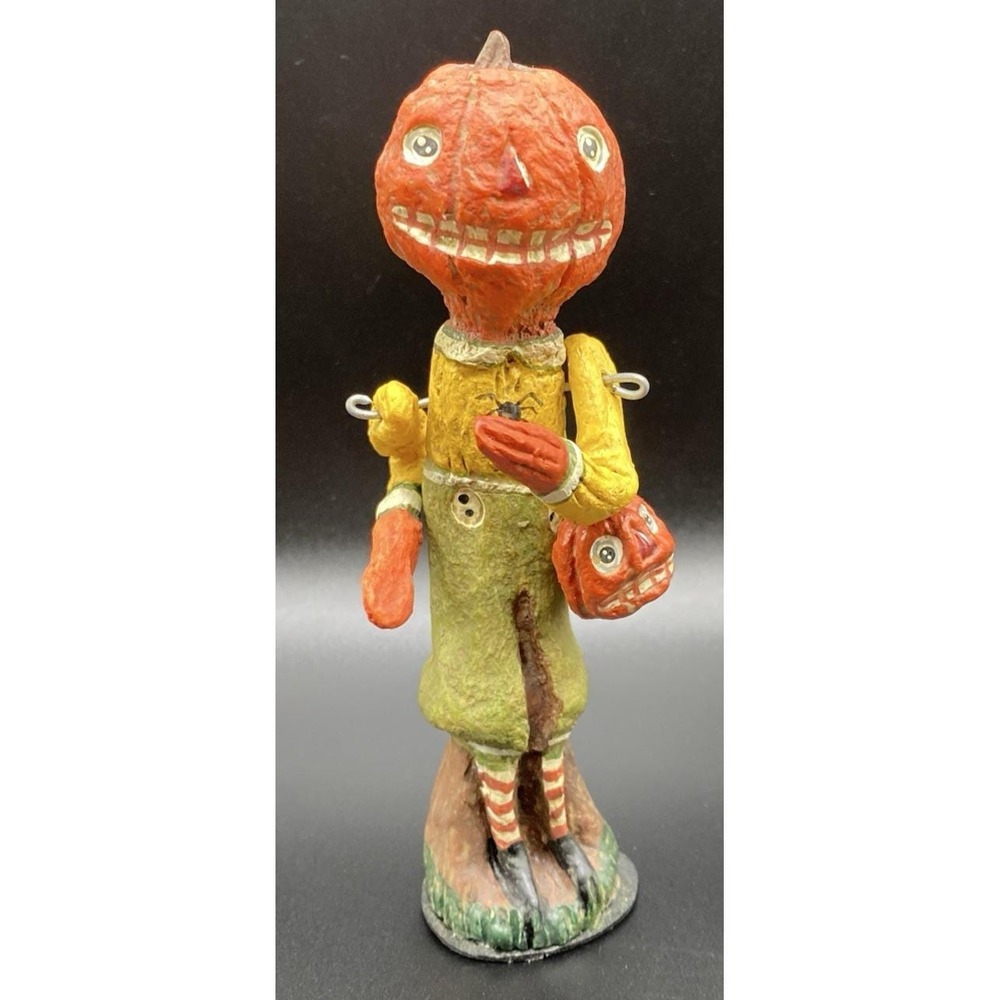 Vtg 80s 90s Halloween Poliwoggs Pumpkin Head Man Jack Primitive Folk Art Jointed